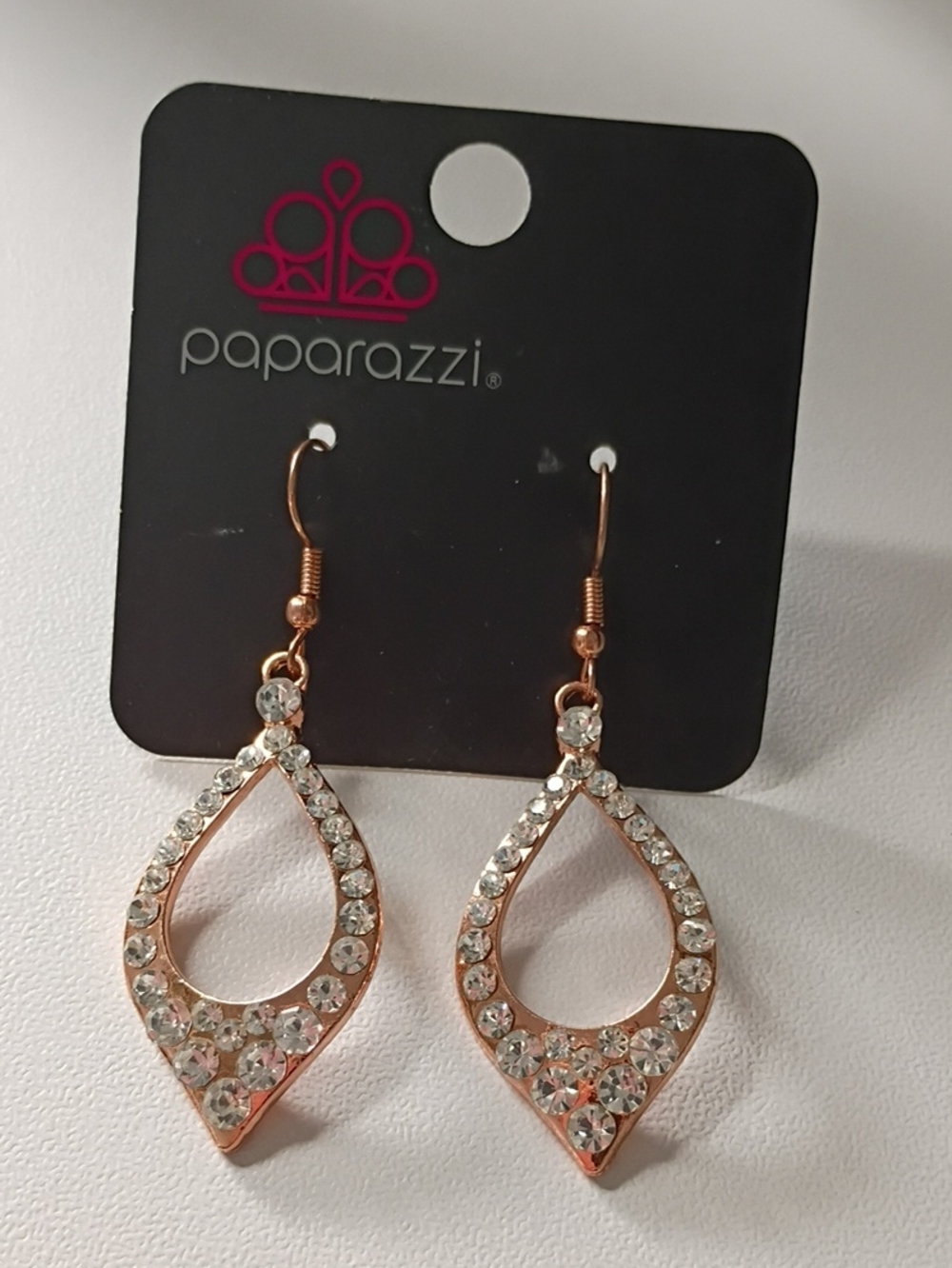 paparazzi Rose Gold Teardrop Crystal Dangle Earrings - Clear